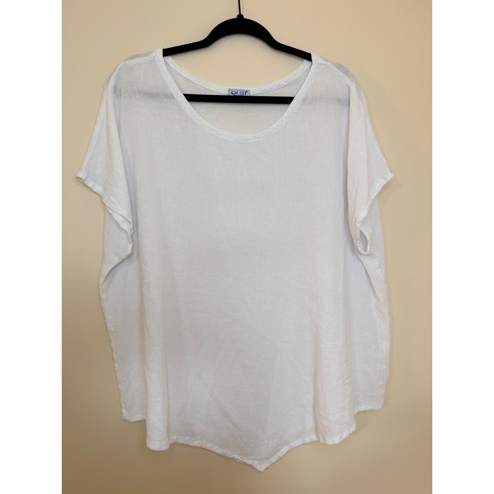Oh My Gauze White Cotton Short Sleeve Scoop Neck Top Size 3 XXL